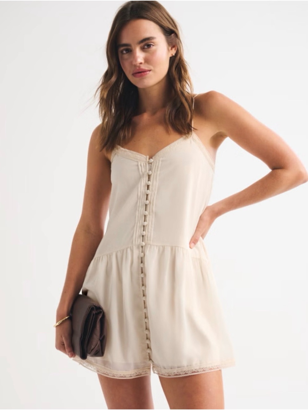 Abercrombie & Fitch Cream Button-Front Lace-Trim Mini Dress